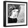 Art Sketched Beautiful Girl Face With Curly Hairs In Black Graphic On White Background-Irina QQQ-Framed Art Print