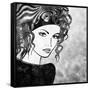 Art Sketched Beautiful Girl Face With Curly Hairs In Black Graphic On White Background-Irina QQQ-Framed Stretched Canvas