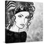 Art Sketched Beautiful Girl Face With Curly Hairs In Black Graphic On White Background-Irina QQQ-Stretched Canvas