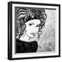 Art Sketched Beautiful Girl Face With Curly Hairs In Black Graphic On White Background-Irina QQQ-Framed Art Print