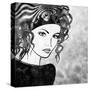 Art Sketched Beautiful Girl Face With Curly Hairs In Black Graphic On White Background-Irina QQQ-Stretched Canvas