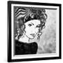 Art Sketched Beautiful Girl Face With Curly Hairs In Black Graphic On White Background-Irina QQQ-Framed Art Print