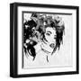 Art Sketched Beautiful Girl Face With Flowers In Hair In Black Graphic On White Background-Irina QQQ-Framed Art Print