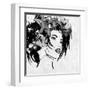 Art Sketched Beautiful Girl Face With Flowers In Hair In Black Graphic On White Background-Irina QQQ-Framed Art Print