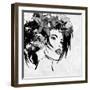 Art Sketched Beautiful Girl Face With Flowers In Hair In Black Graphic On White Background-Irina QQQ-Framed Art Print