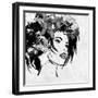 Art Sketched Beautiful Girl Face With Flowers In Hair In Black Graphic On White Background-Irina QQQ-Framed Art Print