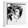 Art Sketched Beautiful Girl Face With Flowers In Hair In Black Graphic On White Background-Irina QQQ-Framed Art Print