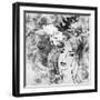 Art Sketched Beautiful Girl Face With Flowers In Hair In Black Graphic On White Background-Irina QQQ-Framed Art Print