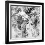 Art Sketched Beautiful Girl Face With Flowers In Hair In Black Graphic On White Background-Irina QQQ-Framed Art Print