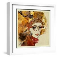 Art Sketching Vector Girl Face Symbols with Space for Text. Raster Version is also in My Gallery.-Irina_QQQ-Framed Art Print