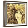 Art Watercolor and Graphic Monochrome Beautiful Girl Face on Autumn Background in Gold, Brown and B-Irina_QQQ-Framed Premium Giclee Print