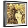 Art Watercolor and Graphic Monochrome Beautiful Girl Face on Autumn Background in Gold, Brown and B-Irina_QQQ-Framed Premium Giclee Print