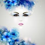 Beautiful Women with Abstract Flower Hair-artant-Art Print