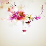 Beautiful Women with Abstract Flower Hair-artant-Art Print