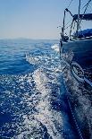 Luxury Navy Blue Sail Yacht is Sailing on High Speed in a Blue Sea with Waves Reflected in a Smooth-Artem Avetisyan-Stretched Canvas