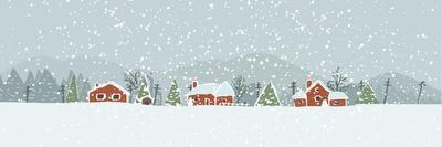 Winter Background with a Peaceful Village in a Snowy Landscape. Christmas Vector Hand Drawn Backgro-Artem Musaev-Laminated Premium Giclee Print