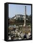 Artemision or Temple of Artemis with Ayasoluk Fortress in the Background, Ephesus, Turkey-null-Framed Stretched Canvas