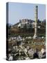 Artemision or Temple of Artemis with Ayasoluk Fortress in the Background, Ephesus, Turkey-null-Stretched Canvas