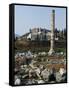 Artemision or Temple of Artemis with Ayasoluk Fortress in the Background, Ephesus, Turkey-null-Framed Stretched Canvas