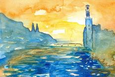 Stockholm City Hall Watercolor Painting-ArtesiaWells-Art Print