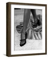 Artful Shot of Model Showing Off a Pair of High Heel Shoes-Nina Leen-Framed Photographic Print