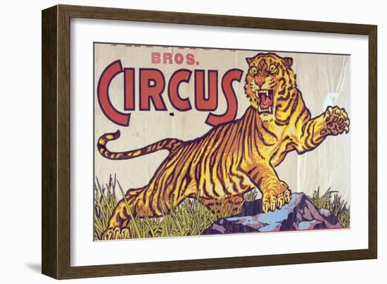 "Arthur Bros. Circus" Poster with Illustration of Roaring Tiger, Circa 1945-null-Framed Giclee Print