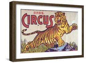 "Arthur Bros. Circus" Poster with Illustration of Roaring Tiger, Circa 1945-null-Framed Giclee Print