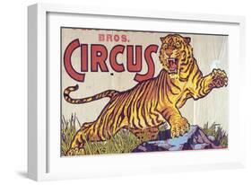 "Arthur Bros. Circus" Poster with Illustration of Roaring Tiger, Circa 1945-null-Framed Giclee Print