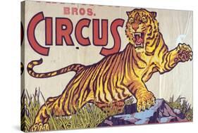 "Arthur Bros. Circus" Poster with Illustration of Roaring Tiger, Circa 1945-null-Stretched Canvas