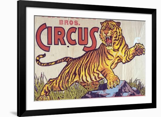 "Arthur Bros. Circus" Poster with Illustration of Roaring Tiger, Circa 1945-null-Framed Giclee Print