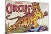 "Arthur Bros. Circus" Poster with Illustration of Roaring Tiger, Circa 1945-null-Mounted Giclee Print