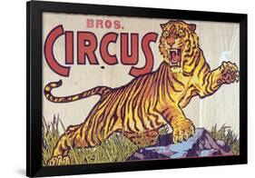 "Arthur Bros. Circus" Poster with Illustration of Roaring Tiger, Circa 1945-null-Framed Giclee Print