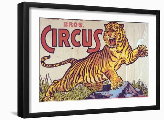 "Arthur Bros. Circus" Poster with Illustration of Roaring Tiger, Circa 1945-null-Framed Premium Giclee Print
