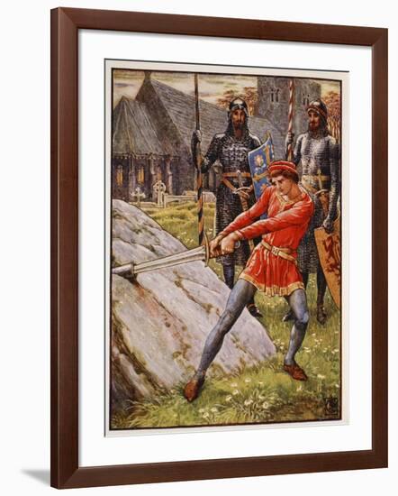 Arthur draws the Sword from the Stone, frontispiece 'Stories of the Knights of the Round Table' by-Walter Crane-Framed Giclee Print