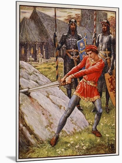 Arthur draws the Sword from the Stone, frontispiece 'Stories of the Knights of the Round Table' by-Walter Crane-Mounted Giclee Print
