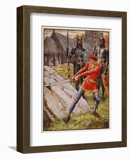 Arthur draws the Sword from the Stone, frontispiece 'Stories of the Knights of the Round Table' by-Walter Crane-Framed Giclee Print