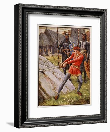 Arthur draws the Sword from the Stone, frontispiece 'Stories of the Knights of the Round Table' by-Walter Crane-Framed Giclee Print