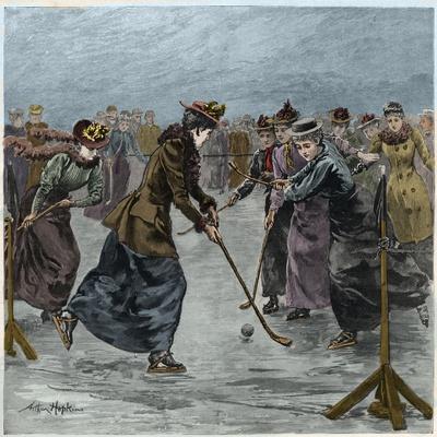 Ice Hockey : a ladies match on the lake in Wimbledon Park (later colouration)