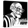 Arthur Miller, American playwright; black-and-white caricature, draped in American flag-Neale Osborne-Stretched Canvas