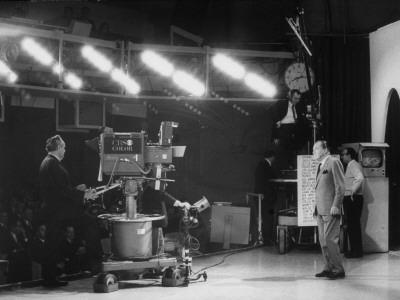 CBS Cameraman Filming Ed Sullivan During "The Ed Sullivan Show," Cue Cards are Visible Behind Him