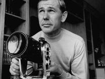 CBS Cameraman Filming Ed Sullivan During "The Ed Sullivan Show," Cue Cards are Visible Behind Him-Arthur Schatz-Premium Photographic Print