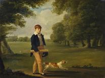 An Eton Schoolboy Carrying a Cricket Bat, with His Dog, on Playing Fields,-Arthur William Devis (Circle of)-Stretched Canvas