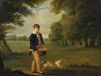 An Eton Schoolboy Carrying a Cricket Bat, with His Dog, on Playing Fields,-Arthur William Devis (Circle of)-Stretched Canvas