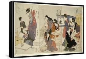 Artist, Block Carver, Applying Sizing, C.1803-Kitagawa Utamaro-Framed Stretched Canvas