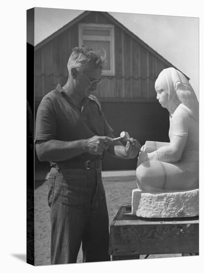 Artist Donald Hord Working on Sculpture-Peter Stackpole-Stretched Canvas