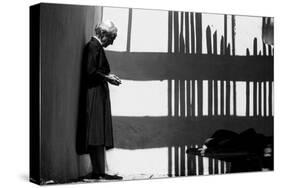 Artist Georgia O'Keeffe Against a Wall Amidst the Shadows of a Fence, Abiquiu, New Mexico, 1966-John Loengard-Stretched Canvas