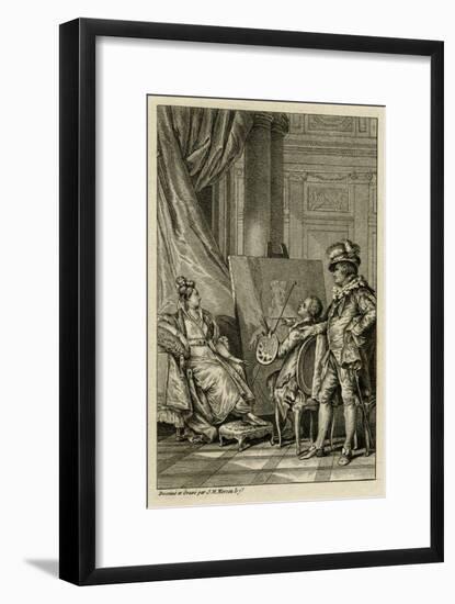 Artist in His Studio, Painting a Female Model-Jean Michel Moreau-Framed Art Print