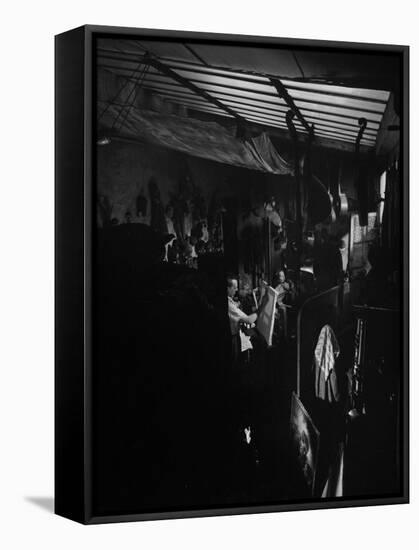 Artist Jean D'Esparbes at Work in His Studio in Montmartre Section of Paris-Gjon Mili-Framed Stretched Canvas