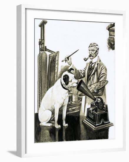 Artist Painting the Dog Listening at a Gramaphone-Peter Jackson-Framed Giclee Print