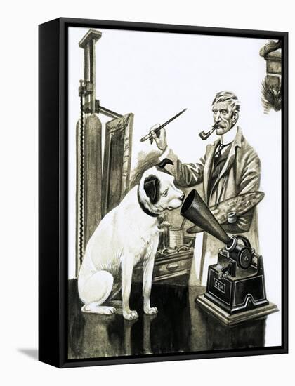 Artist Painting the Dog Listening at a Gramaphone-Peter Jackson-Framed Stretched Canvas